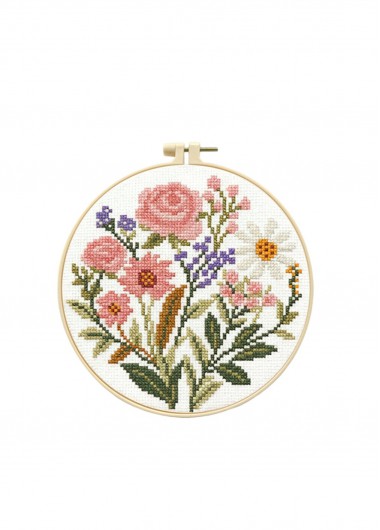 women clothes image of Pink Blooms Cross Stitch Kit Beginner Friendly