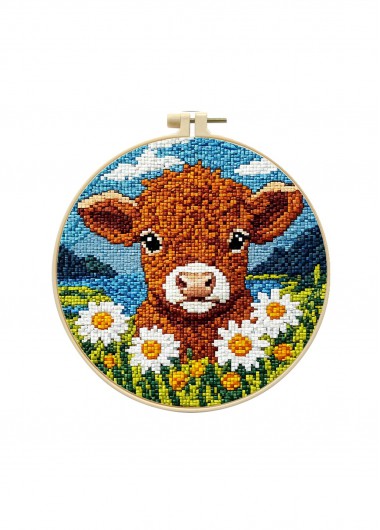 women clothes image of Calf and Wildflowers Cross Stitch Kit Beginner Friendly