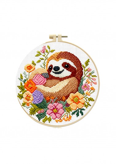 women clothes image of Sloth and Wildflowers Cross Stitch Kit Beginner Friendly