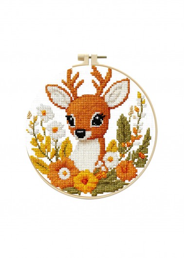 women clothes image of Fawn and Wildflowers Cross Stitch Kit Beginner Friendly