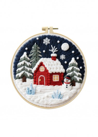 women clothes image of Snowy Cottage Embroidery Kit Beginner Friendly Christmas Gift