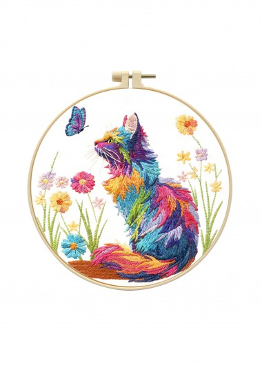 women clothes image of Kaleidoscope Cat Embroidery Kit Beginner Friendly