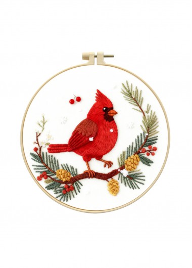 women clothes image of Crimson Carol Songbird Embroidery Kit Beginner Friendly
