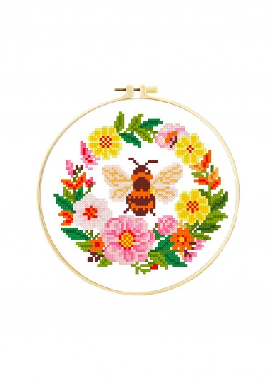 women clothes image of Bee and Wreath Cross Stitch Kit Beginner Friendly