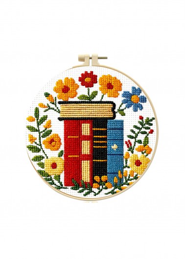 women clothes image of Books and Blossoms Cross Stitch Kit Beginner Friendly
