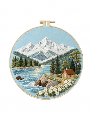 women clothes image of Lakeside Cabin Embroidery Kit Beginner Friendly