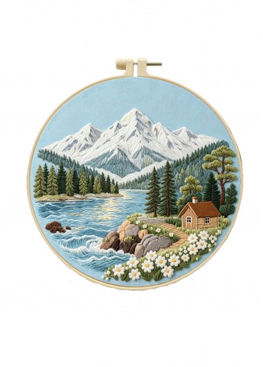 women clothes image of Lakeside Cabin Embroidery Kit Beginner Friendly