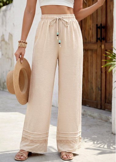 women clothes image of Beige Soft Straight Leg Elastic Waist High Waisted Pants