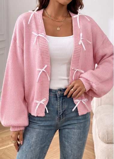 women clothes image of Pink Bow Bishop Long Sleeve Sweater