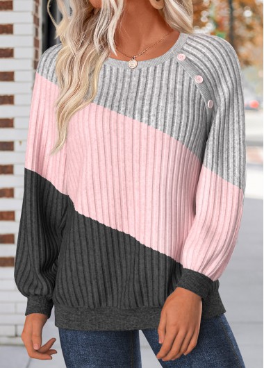 women clothes image of Light Pink Tummy Coverage Long Sleeve Round Neck Sweatshirt