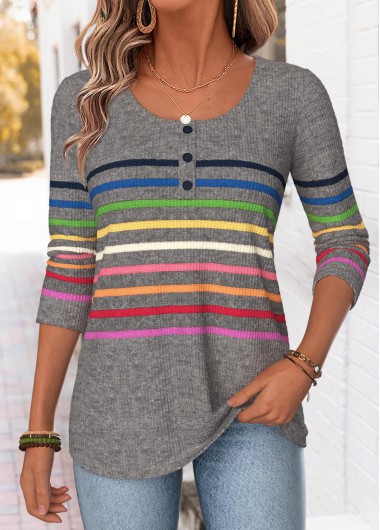 women clothes image of Light Grey Marl Multi Stripe Print T Shirt