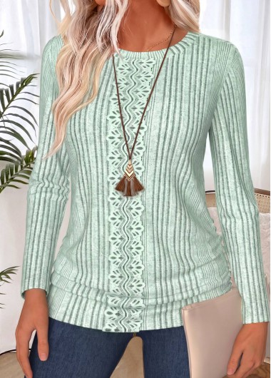 women clothes image of Sage Green Curved Hem Long Sleeve T Shirt