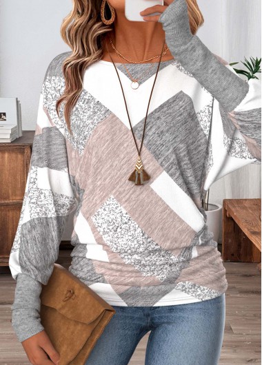 women clothes image of Multi Color Geometric Print Tummy Coverage T Shirt