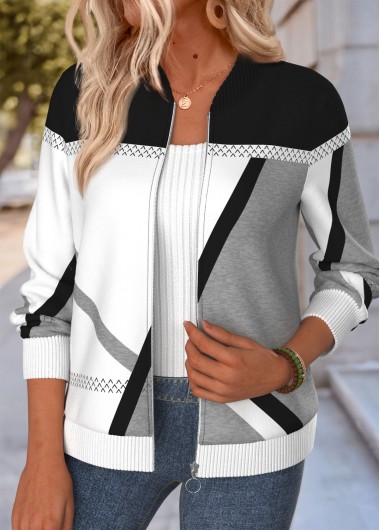 women clothes image of Multi Color Tummy Coverage Geometric Print Long Sleeve Jacket