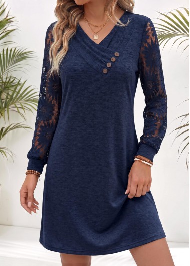 women clothes image of Navy Short Criss Cross Long Sleeve Dress