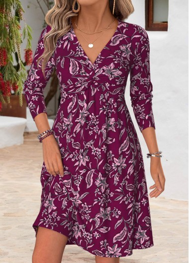 women clothes image of Dark Reddish Purple Tribal Print Short Twist Dress