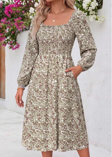 women clothes image of Multi Color Ditsy Floral Print Corset Long Sleeve Dress