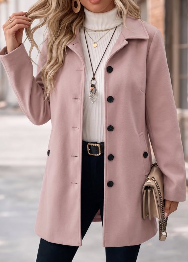 women clothes image of Pink Double Side Pockets Long Sleeve Coat