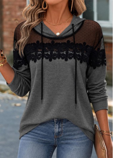 women clothes image of Dark Grey Patchwork Long Sleeve Hoodie