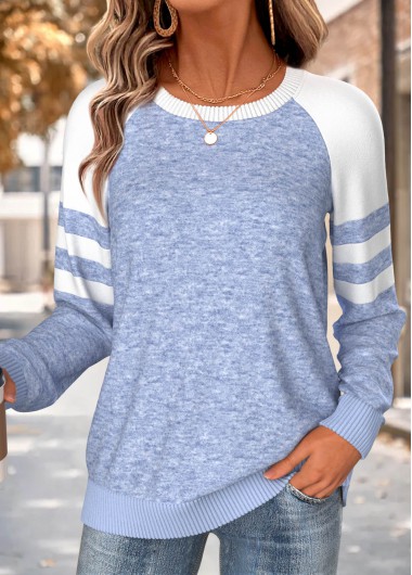 women clothes image of Light Blue Belted Long Sleeve Round Neck Sweatshirt