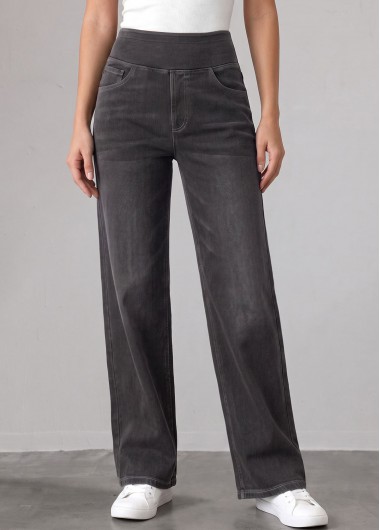 women clothes image of Denim Blue Soft Straight Leg Elastic Waist Jeans