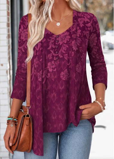 women clothes image of Dark Reddish Purple Tribal Print Fake Two Piece Twinset