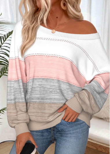women clothes image of Multi Color Striped Long Sleeve Off Shoulder Sweatshirt