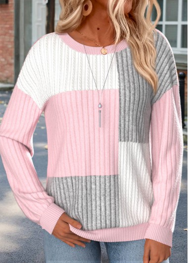 women clothes image of Multi Color Long Sleeve Round Neck Sweatshirt