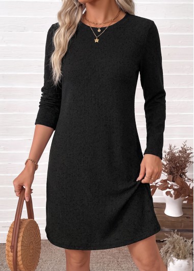 women clothes image of Black Short Long Sleeve Round Neck Dress