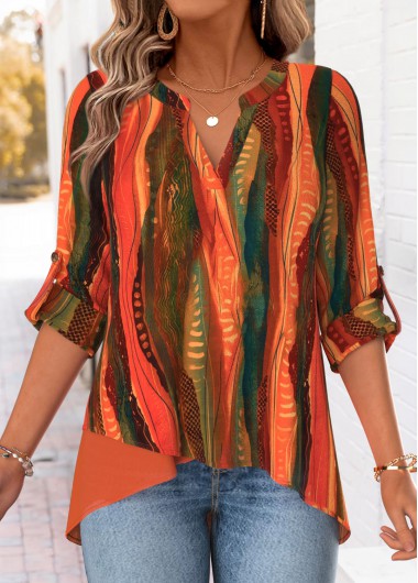 women clothes image of Orange Layered Long Sleeve High Neck Blouse