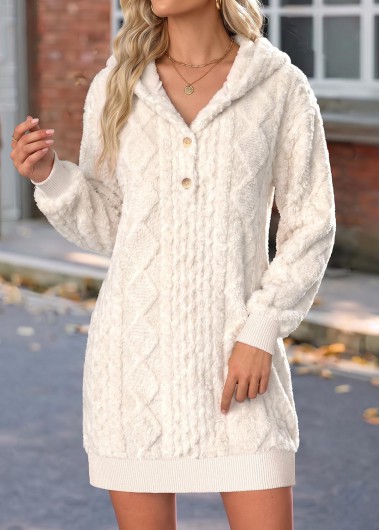 women clothes image of Beige Short Tummy Coverage Long Sleeve Hooded Dress