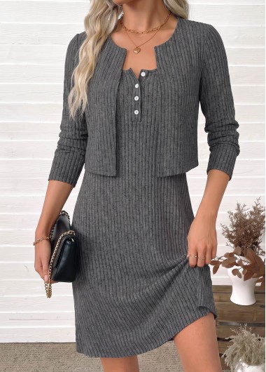 women clothes image of Dark Grey Marl Short Two-piece Dress and Cardigan