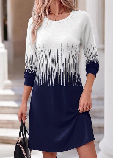women clothes image of Blue Ombre Short Tummy Coverage Long Sleeve Dress