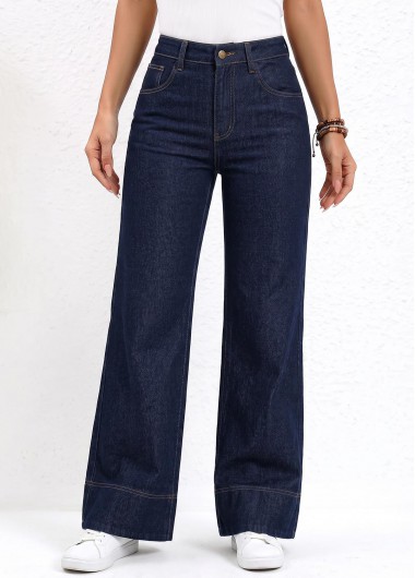 women clothes image of Denim Blue Straight Leg Button Fly High Waisted Jeans