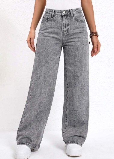 women clothes image of Grey Wide Leg Button Fly High Waisted Jeans
