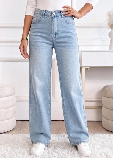 women clothes image of Denim Blue Straight Leg Button Fly High Waisted Jeans