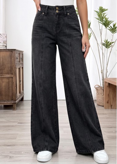 women clothes image of Black Wide Leg Button Fly High Waisted Jeans