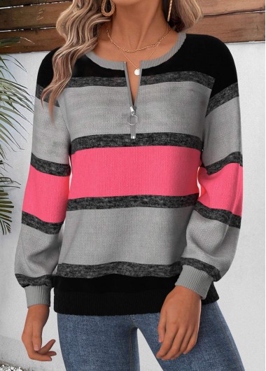 women clothes image of Multi Color Geometric Print Zipper Long Sleeve Sweatshirt
