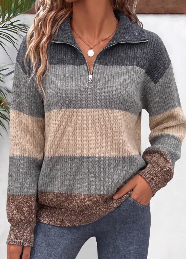women clothes image of Grey Geometric Print Patchwork Long Sleeve Sweatshirt