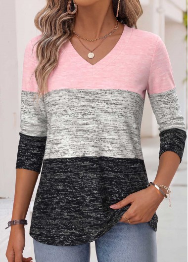 women clothes image of Multi Color Striped Tummy Coverage Long Sleeve T Shirt