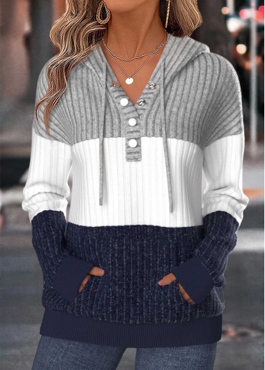 women clothes image of Multi Color Patchwork Long Sleeve Hoodie