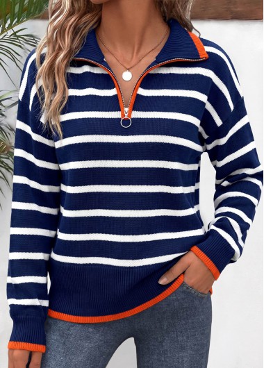women clothes image of Navy Striped Tummy Coverage Long Sleeve Sweatshirt