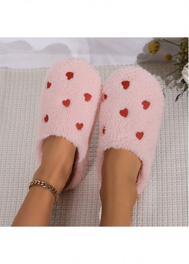 women clothes image of Pink Heart Print Closed Toe Falt Slippers