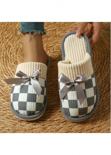 women clothes image of Grey Plaid Closed Toe Falt Slippers