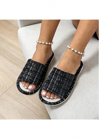 women clothes image of Black Canvas Round Toe Falt Slippers