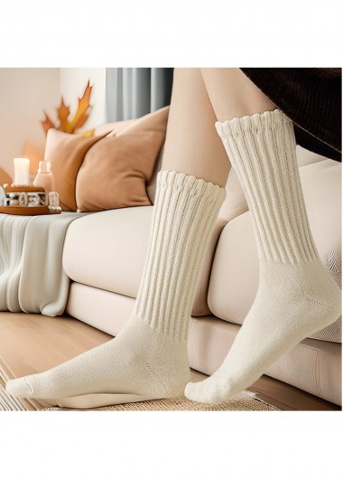 women clothes image of Beige Cotton Blend Mid Calf Socks