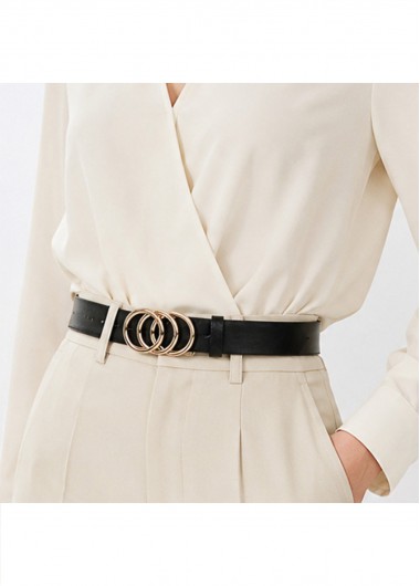 Black Faux Leather Triple Ring Waist Belt