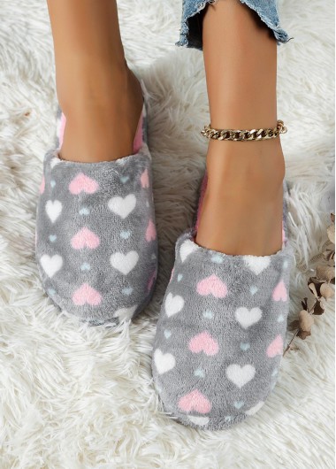 women clothes image of Light Grey Heart Print Closed Toe Falt Slippers