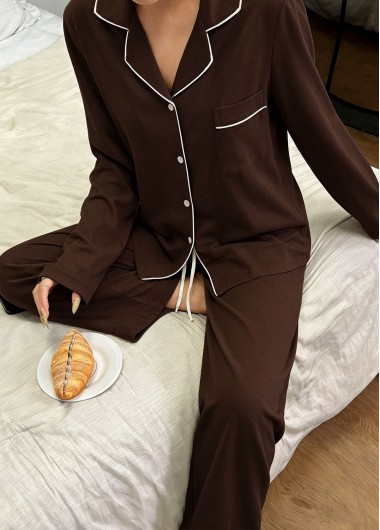 women clothes image of Dark Coffee Long Sleeve Lounge Top and Pants