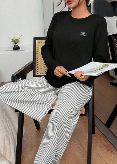 women clothes image of Black Long Sleeve Round Neck Lounge Top and Pants